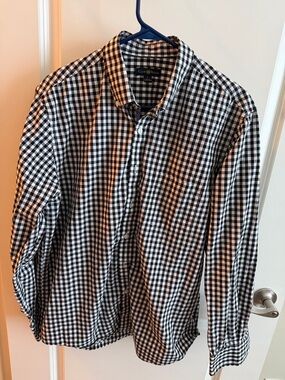 Club Room Black and White Gingham Button-Down Shirt Size L